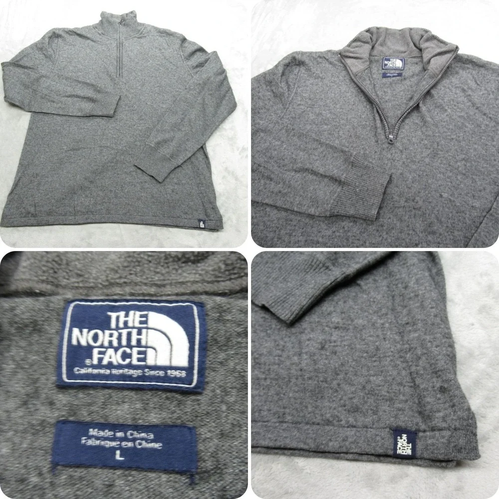 The North Face Wool Sweater Mens Large Gray Blend Quarter Zip Soft Warm VTG Rare